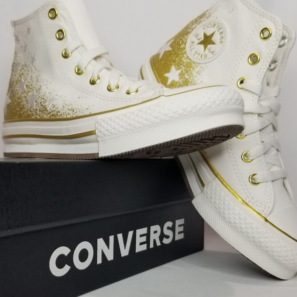 Converse Women's CTAS Eva Lift Hi Tops Size 6.5 White/Gold NWT - Picture 1 of 10
